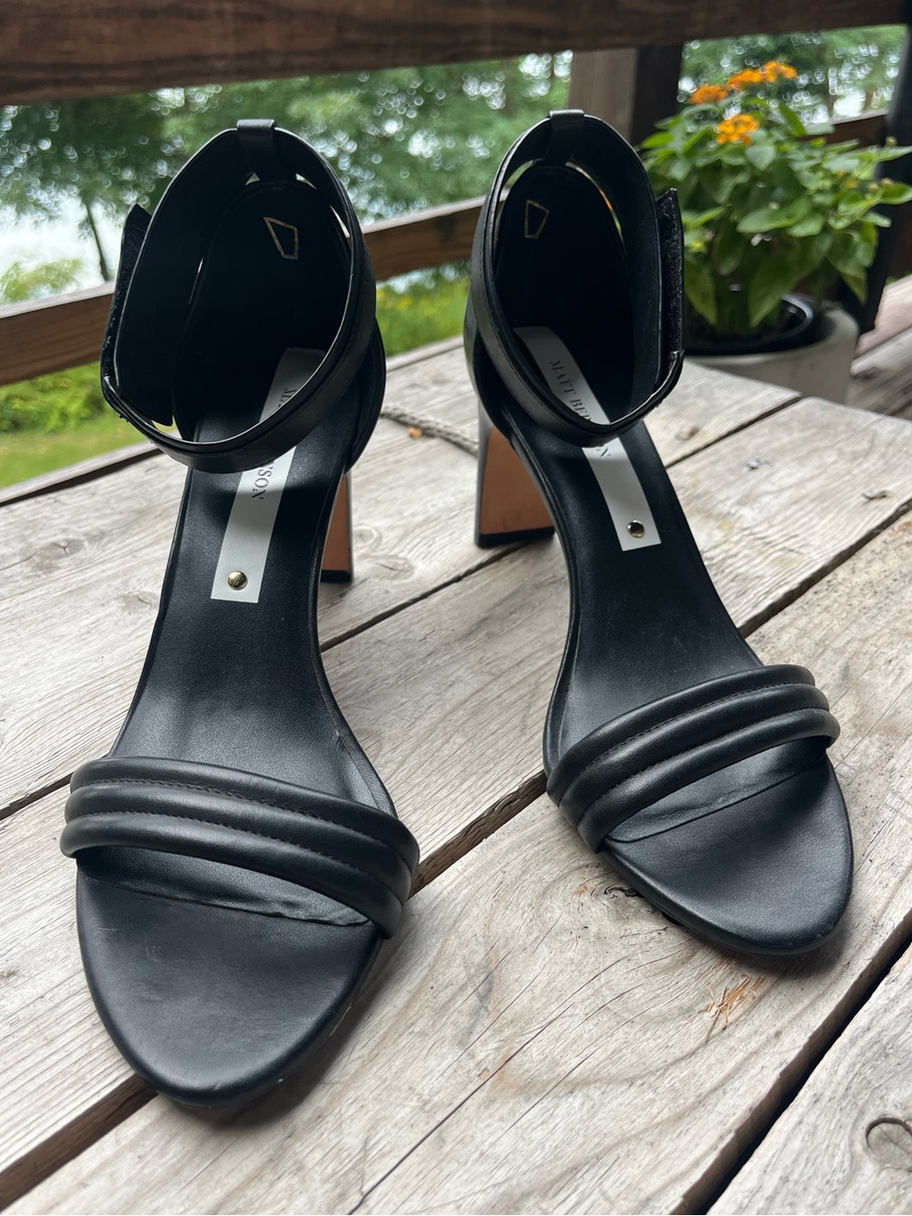 Matt Bernson Black Genuine Leather Heeled Sandals Size 10